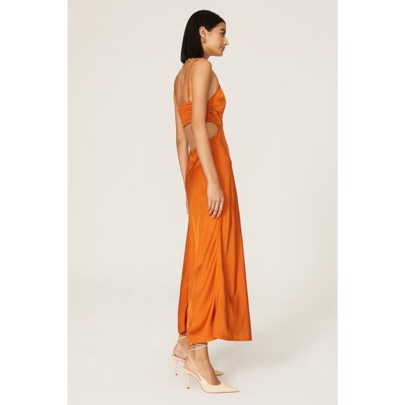 A.L.C. Blakely Orange Satin Cutout V-Neck Cocktail Midi Dress Size 6 - Picture 2 of 16